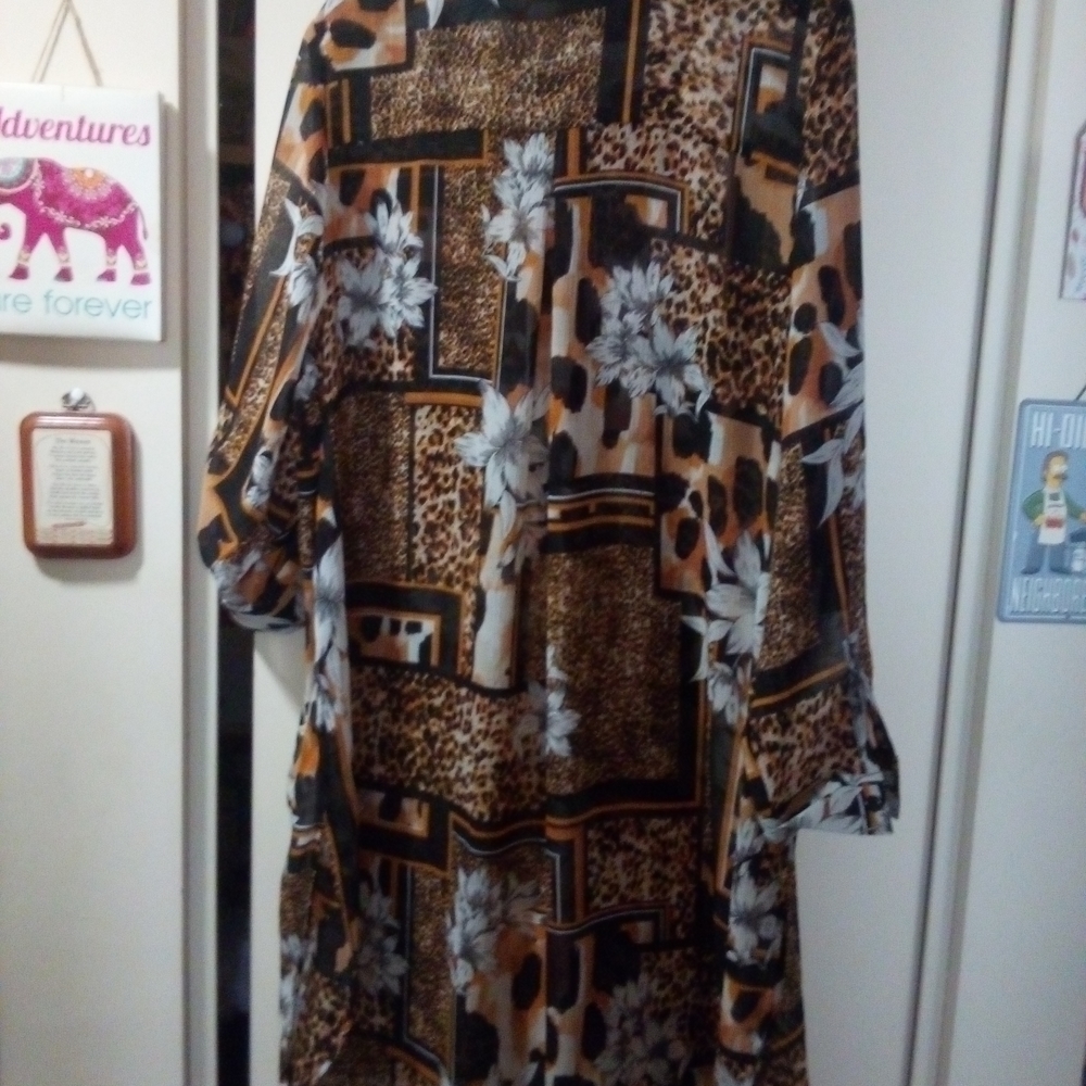 Elegant Brown and Black Long Sleeve Dress